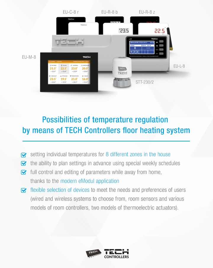 Possibilities of temperature regulation by means of TECH Controllers floor heating system